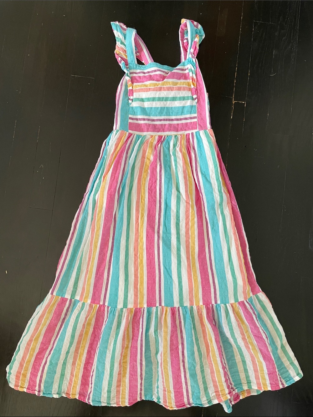 Cat & Jack Rainbow Stripe Ruffle-Shoulder Sundress Size 6/7